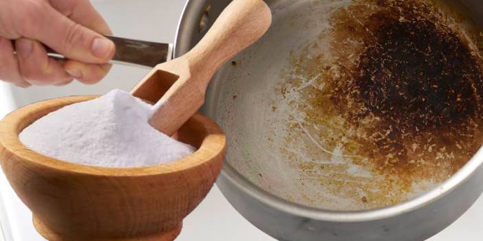 You have to pour baking soda into the frying pan!  Because this method will make you very happy...