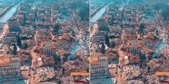Hatay asrın felaketi sonrası toz duman! Deprem enkazı havadan böyle görüntülendi