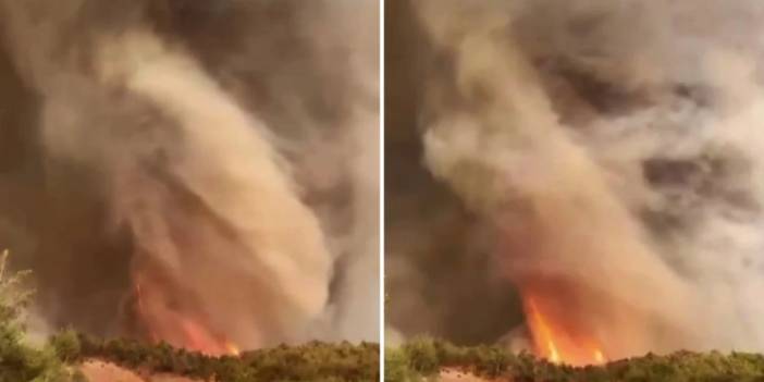 Bilecik'teki yangınının en çarpıcı görüntüsü: Alevler hortum oluşturdu