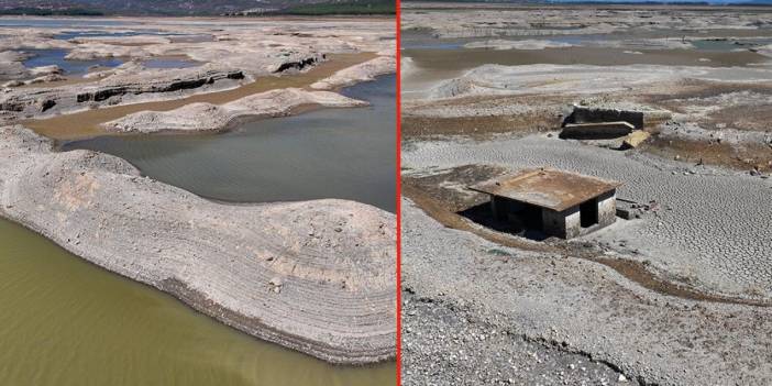 Tahtalı Barajı'nda kuraklıktan zemin çatladı: Adacıklar oluştu, eski yapılar ortaya çıktı