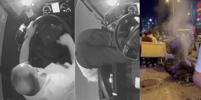 Otomobilin otobüse çarptığı kazanın görüntüleri dehşete düşürdü: Şoför cama sıkışarak ilerledi