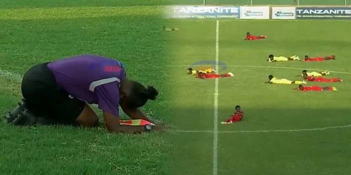 Herkes dondu kaldı! Futbol maçında ender görülen anlar...
