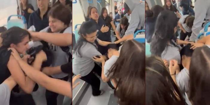 İzmir'de tramvayda dehşet! Kız öğrencilerin yumruklu kavgası kamerada