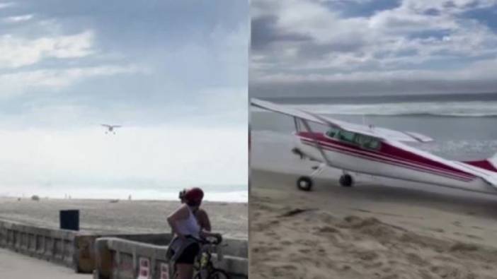 Kumsalda güneşlenenler ne olduğunu anlayamadı! Motoru duran uçak plaja indi: Pilotun soğukkanlılığı faciayı önledi!