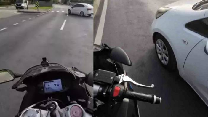 Otomobil motosikleti aldırmadı, motorcu pişman etti! Trafikte kendini görmezden gelen otomobilin aynasını kırdı: İşte o anlar