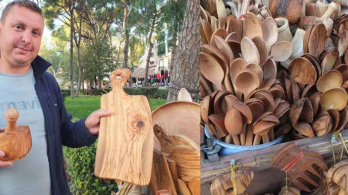Yakacak olarak ayrılan zeytin odunlarını mutfak gereçlerine dönüştürüyor! Hiçbir bakteri barındırmıyor, tamamen doğal