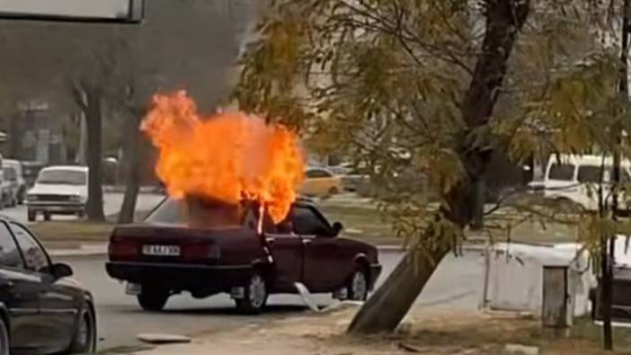 Trafikte dehşet anları! Seyir halindeki otomobil alevlere teslim oldu