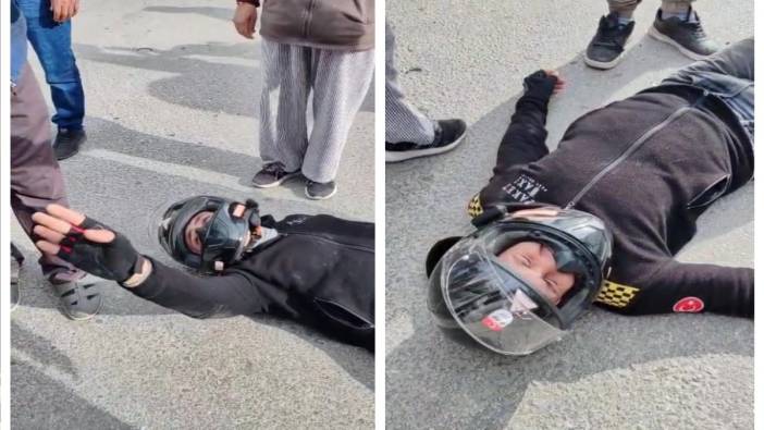 İnsanlık dersi: Kazada yaralanan motosiklet sürücüsü, yattığı yerden anneyi ve çocuğu teselli etti