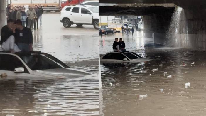 Yağış sonrası milyonluk Mercedes sulara gömüldü! Aracın tepesinde mahsur kaldılar