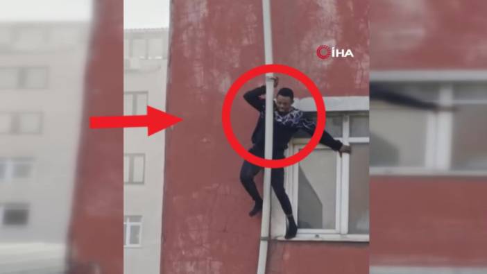 Yangında resmen can pazarı gözler önüne serildi! Boruya tutunan adamın düştüğü anlar kamerada