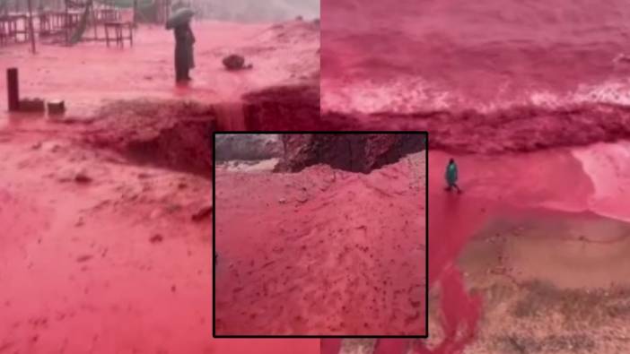 Yağmurla birlikte koca sahil kızıla boyandı! Hürmüz Adası'ndaki doğa olayı görenleri büyüledi