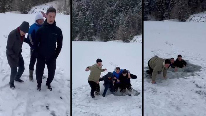 Donan gölde eğlence yarım kaldı! Buz kırıldı, 4 genç bir anda sulara gömüldü