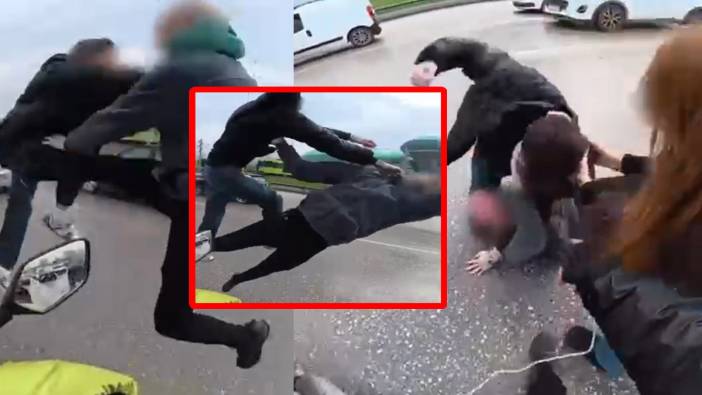 Bursa’da trafikte tekmeli yumruklu kavga: O anlar kask kamerasına yansıdı!
