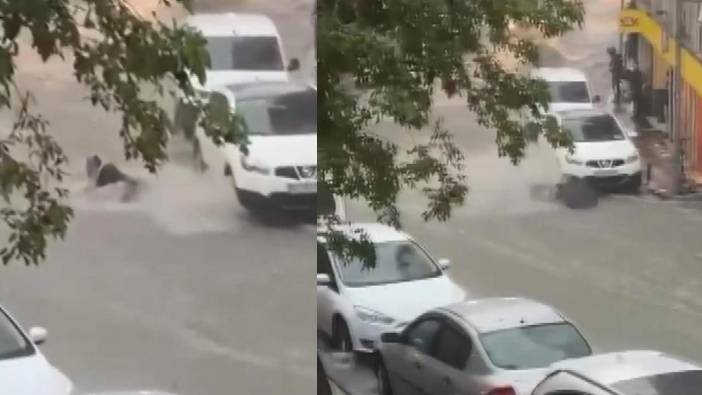 İstanbul'da sel sularına kapılan kadın son anda kurtarıldı