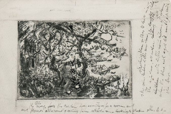 kendi-el-yazisiyla-gravurunu-yaptigi-bahce-hakkinda-ingilizce-notlar-bulunan-ozgun-baski