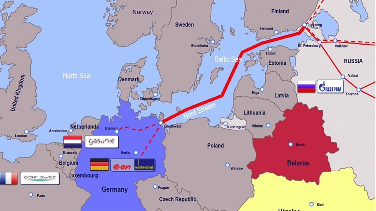 Где проходит Северный поток 2 газопровод на карте