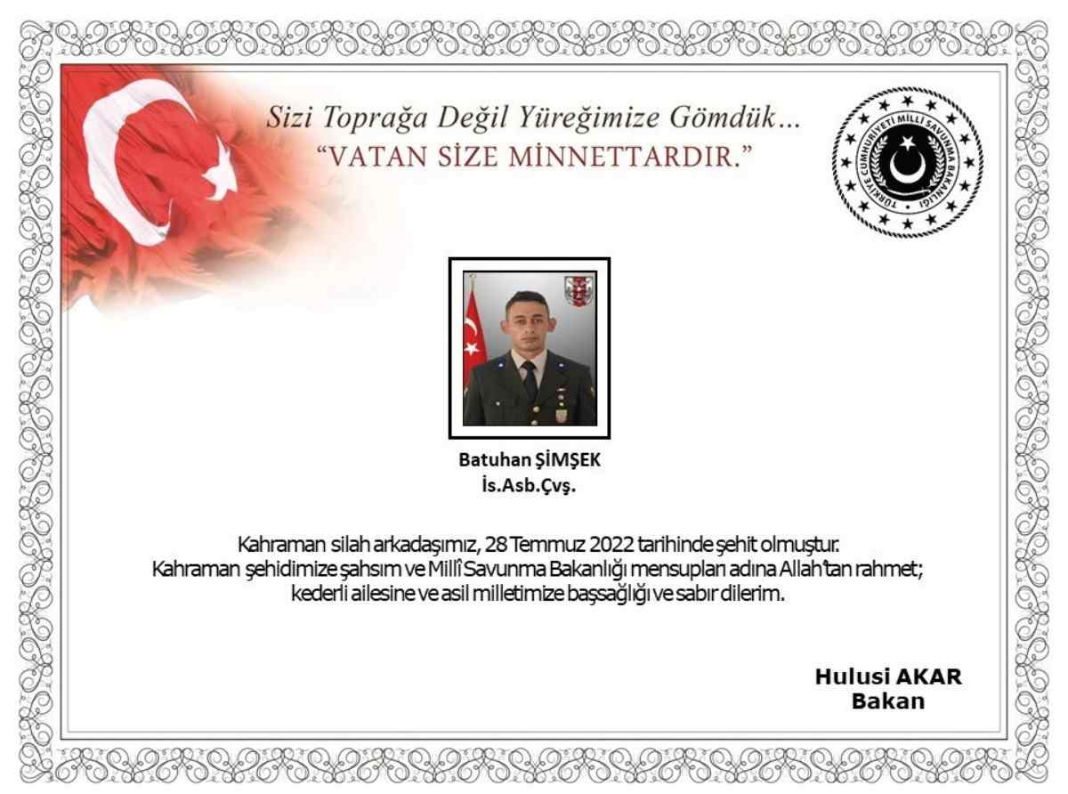 Şehit İstihkam Astsubay Çavuş Batuhan Şimşek