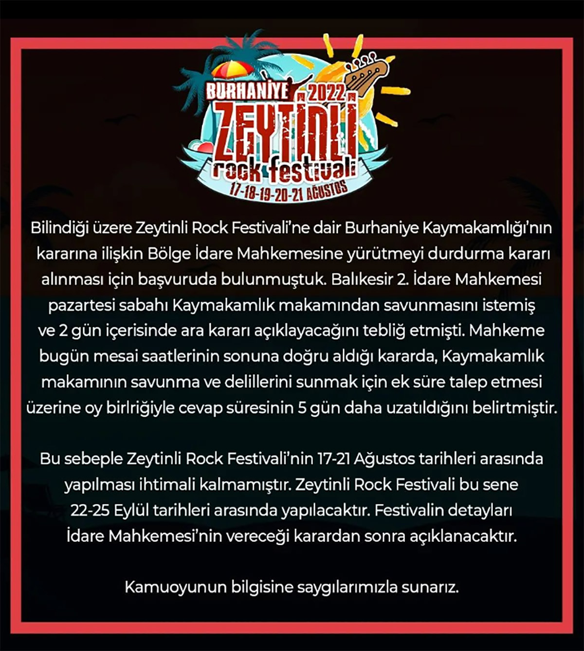 Zeytinli Rock Festivali'nin yeni tarihi belli oldu