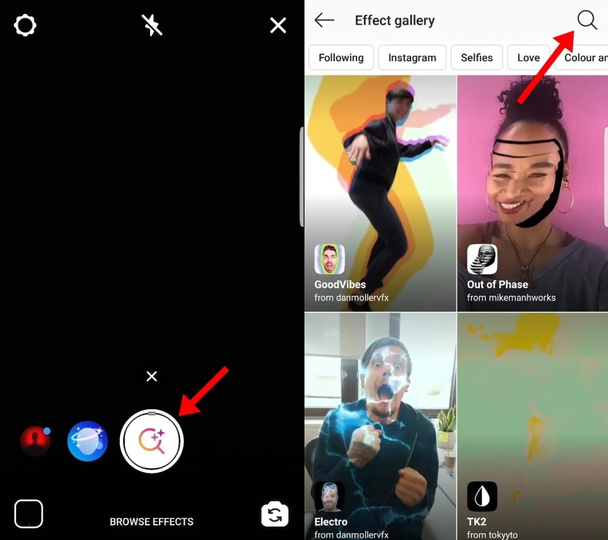 İnstagram efekt ve filtre bulma