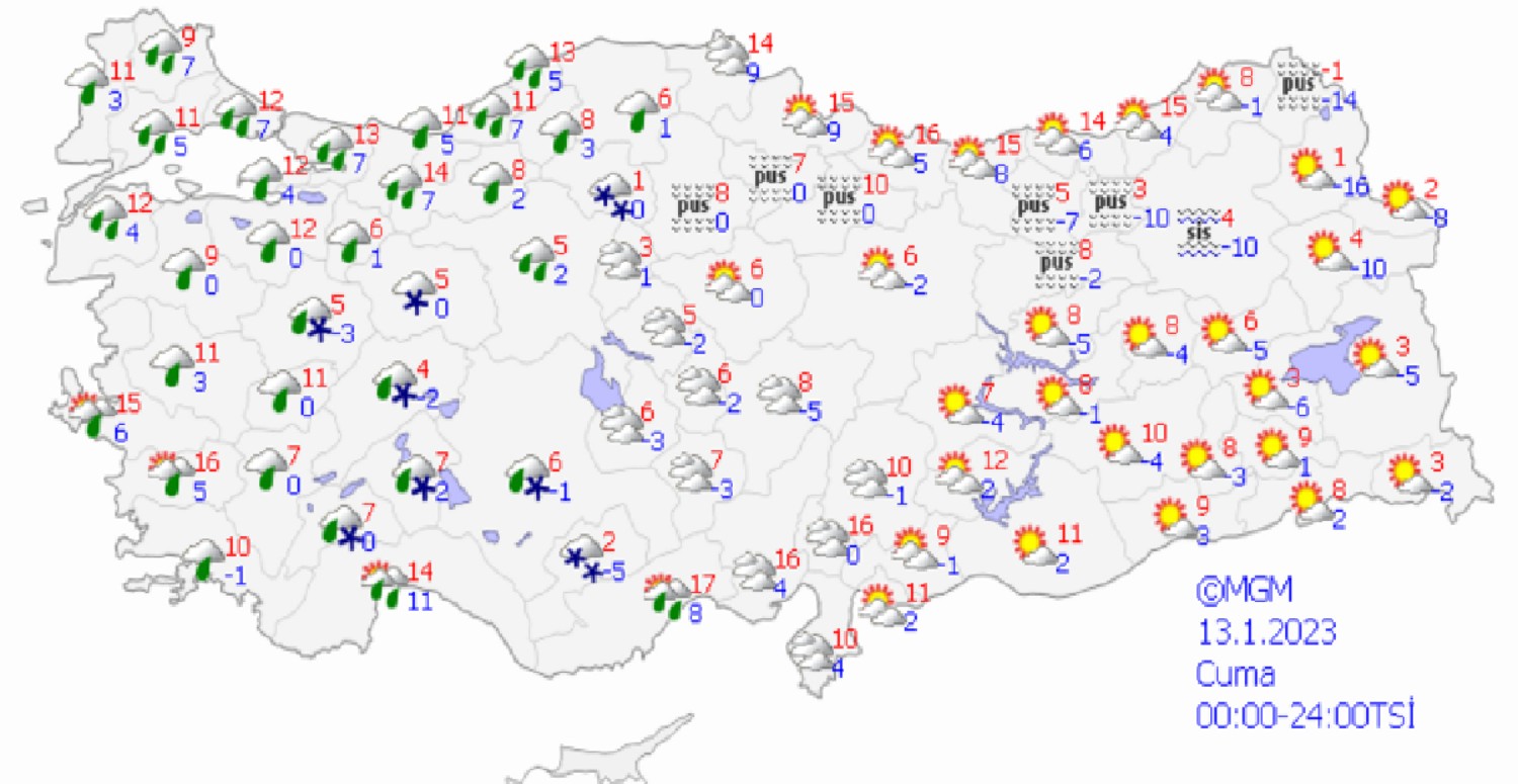 13 ocak hava durumu