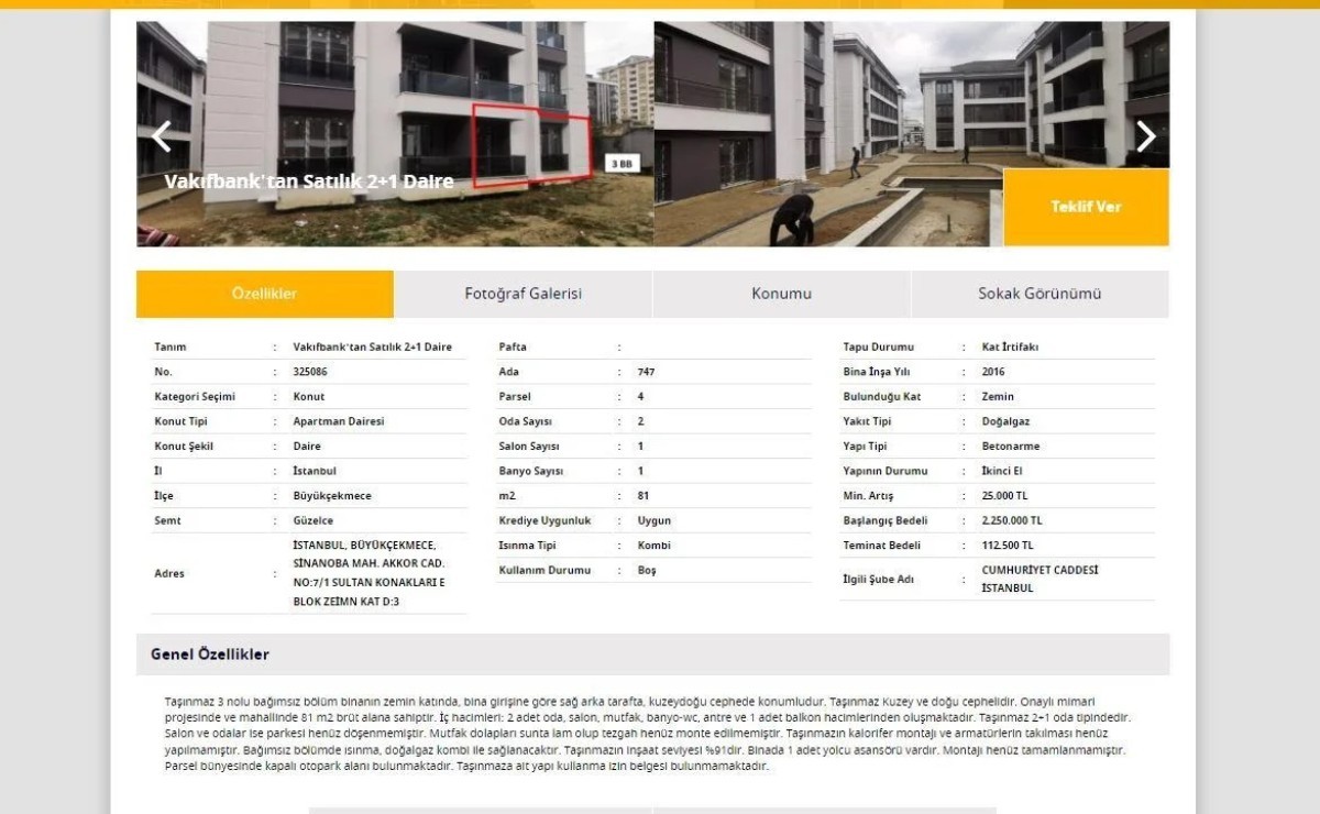 Vakıfbank İzmir ve İstanbul 2+1 satılık daire