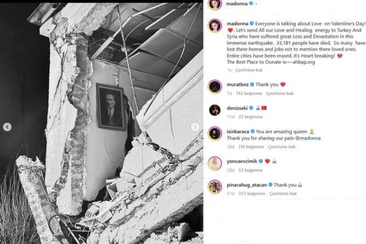 Madonna'dan deprem paylaşımı