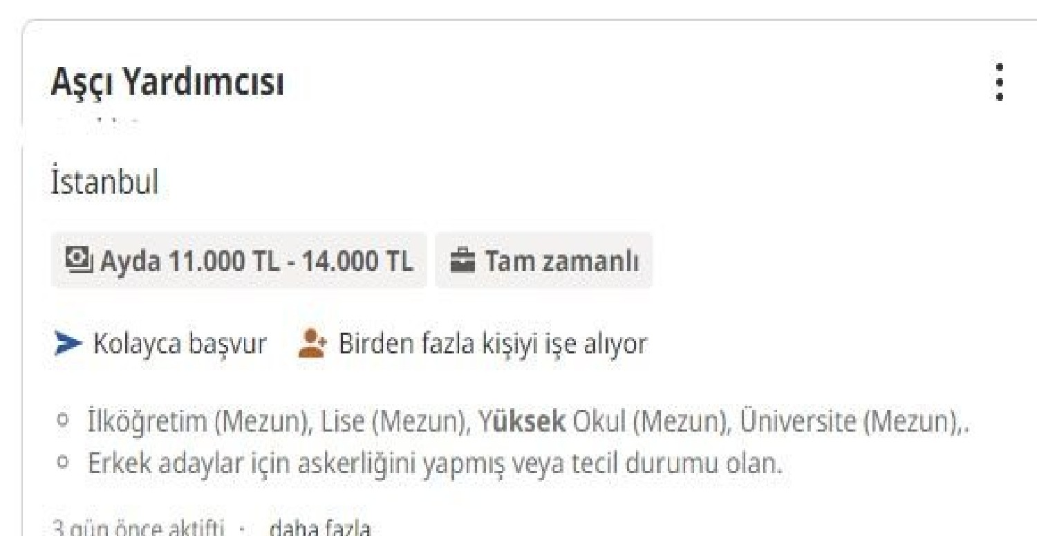 aşçı yardımcısı iş ilanı