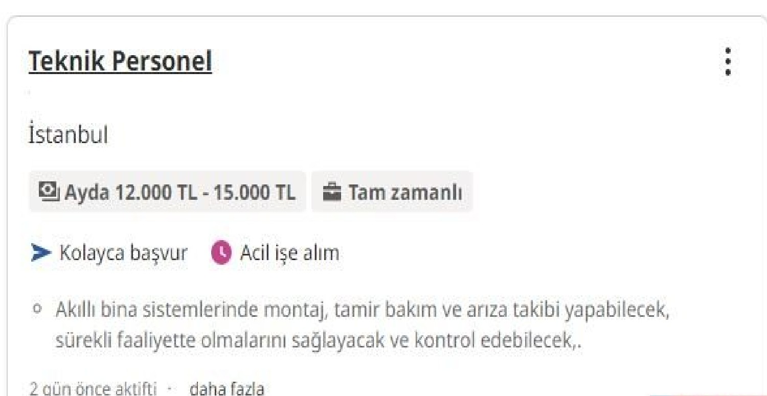 Teknik personel iş ilanı
