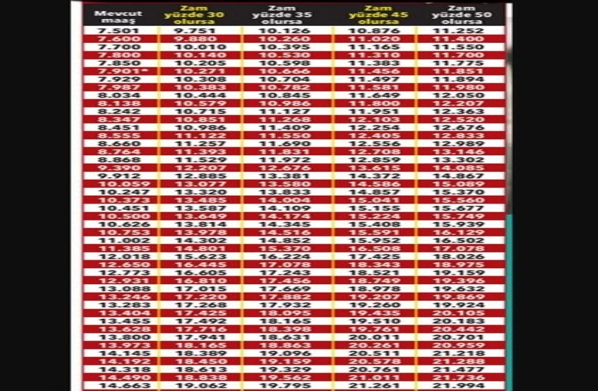 MAAŞ TABLOSU