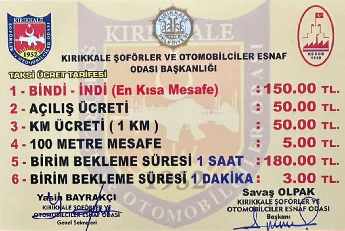 kirikkale-taksi-ucreti-tarifesi-ne-kadar-kac-lira